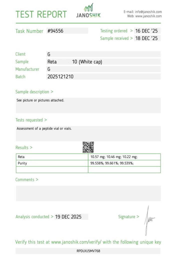 RT-A certificate of analysis
